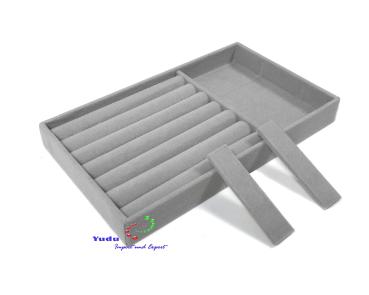 Schmucktablett Schmucklade Schmuckkästchen Vorlagebrett grau für Ringe + 3 Fächer